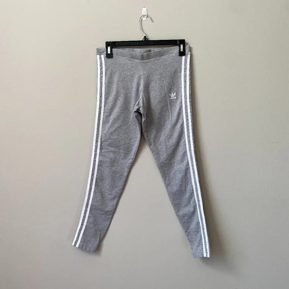 Adidas Women's Medium Classic 3 Stripes Gray Gym Jogging Tight Leggings CY4761 - Picture 1 of 16
